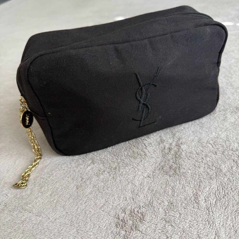 Yves Saint Laurent YSL parfums Black Canvas Logo Wristlet Clutch Bag